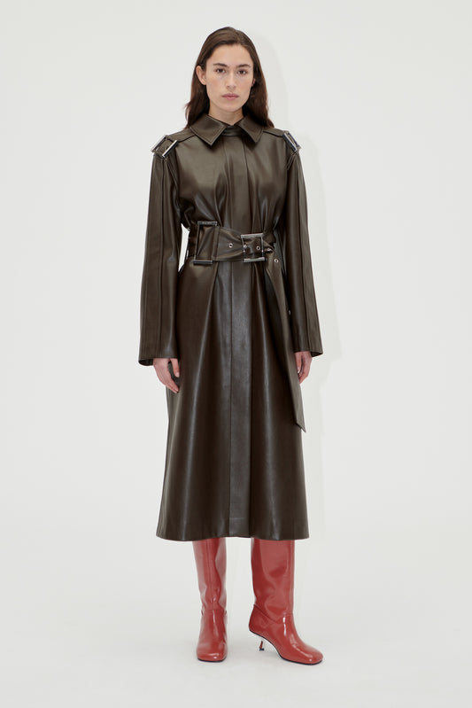 Oversized Trenchcoat With Buckle Belt, 2276 Heavy Faux Leather