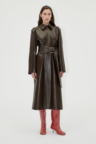 Oversized Trenchcoat With Buckle Belt, 2276 Heavy Faux Leather