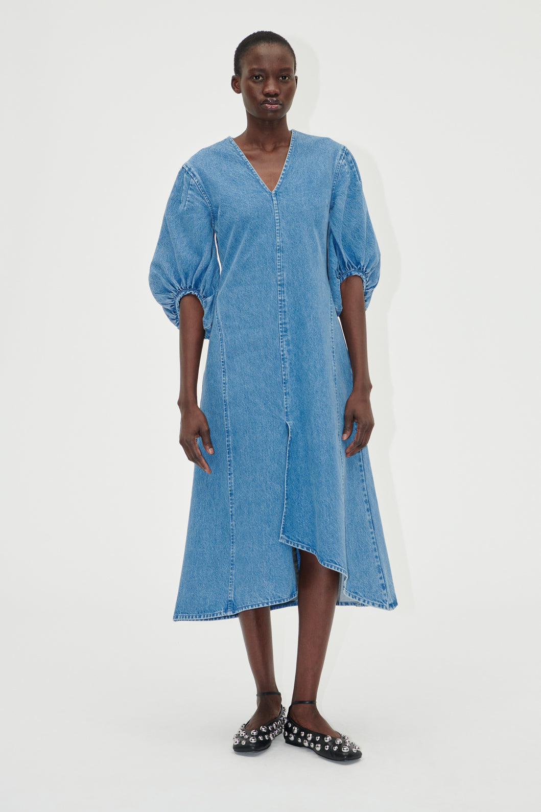 Volume Sleeves Midi Dress, 2251 Denim