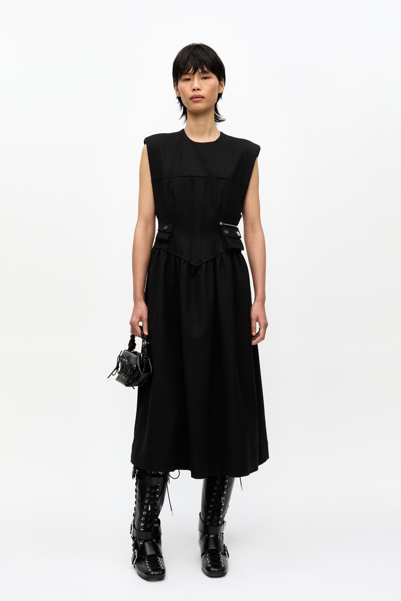 Heavy Cotton Tailoring Corset Midi Dress