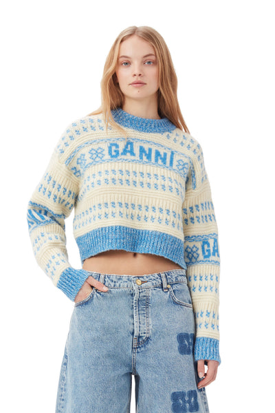 Graphic Lambswool Cropped O-Neck