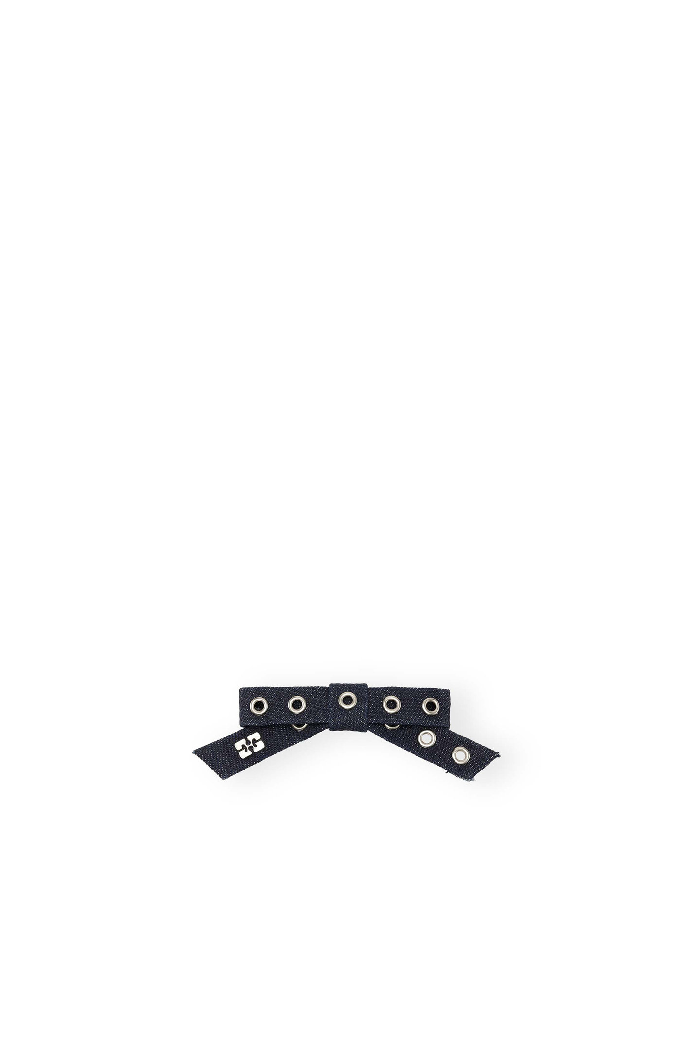 Ganni Denim Eyelet bow barlette. Hairclip in navy color. 