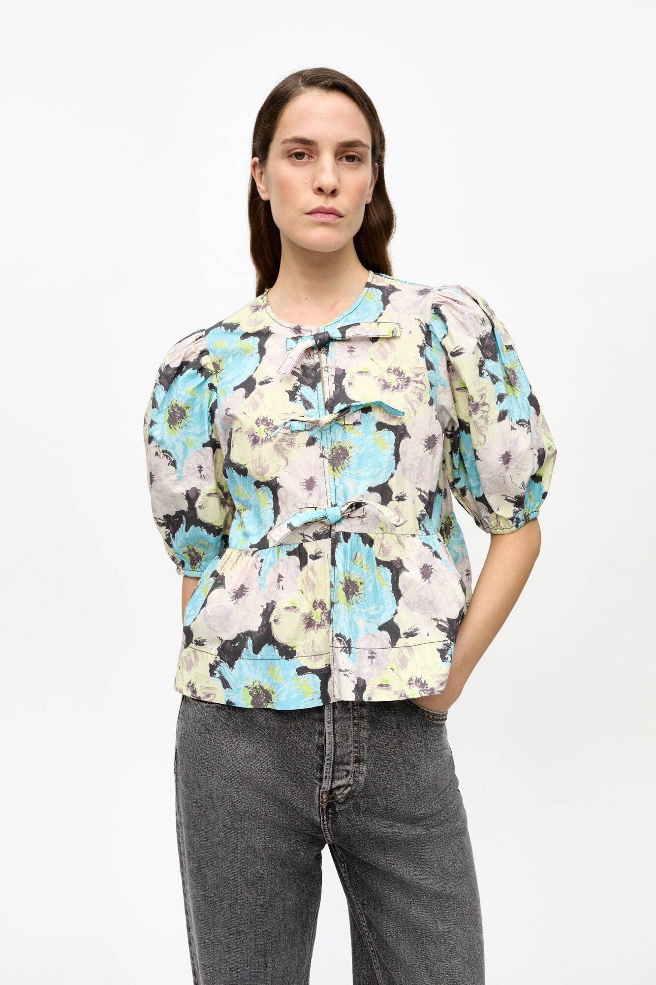 Printed Cotton Peplum Blouse