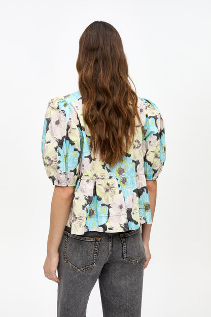 Printed Cotton Peplum Blouse