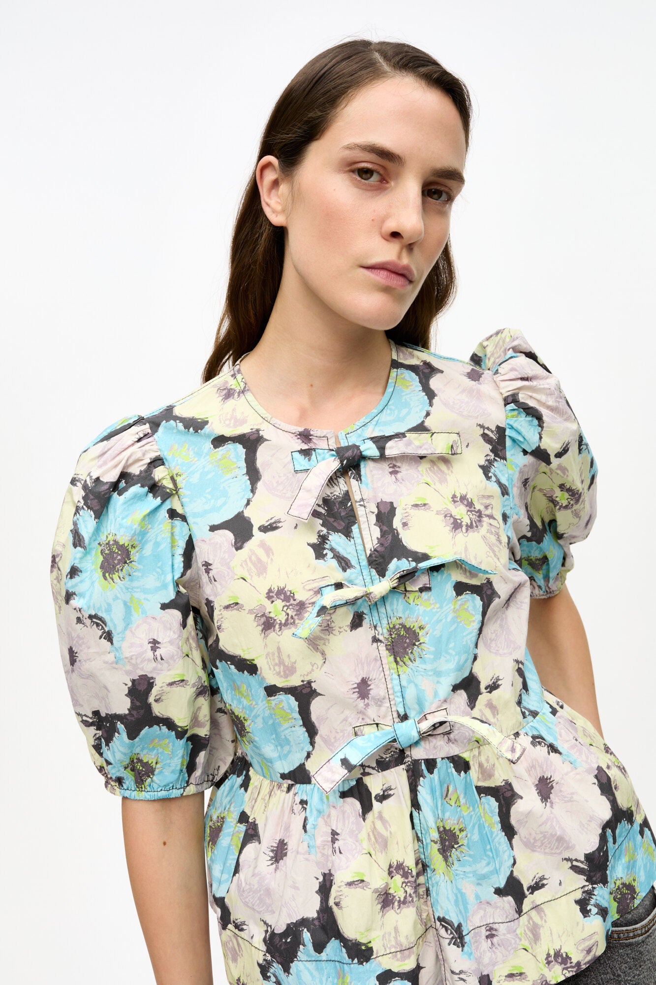 Printed Cotton Peplum Blouse