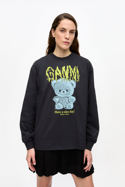 BLACK BASIC COTTON TEDDY LONG SLEEVE T-SHIRT