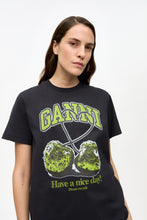 Load image into Gallery viewer, BLACK BASIC JERSEY GREEN CHERRY RELAXED T-SHIRT
