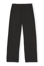 Load image into Gallery viewer, Black Drapey melange pants from Ganni. Featuring a mid waist design. Backview of pants where pockets can be seen. 
