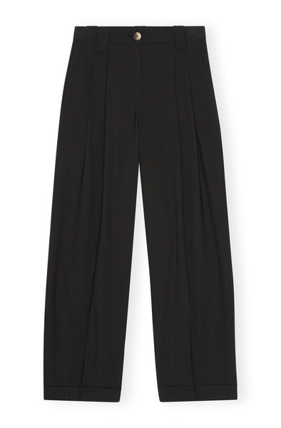 Black Drapey melange pants from Ganni. Featuring a mid waist design.