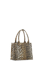 Load image into Gallery viewer, Ganni Large easy Shopper bag. Back view of a square shaped bag in leopard pattern. 
