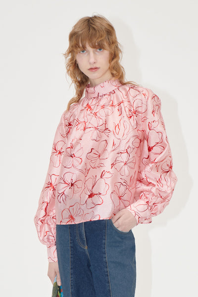 Gathered Long Sleeve Top, 2067 Flat Textured Poly