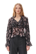 Load image into Gallery viewer, Pleated Georgette V-neck Flounce Blouse
