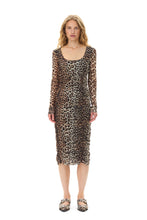 Load image into Gallery viewer, Printed Mesh U-neck Ruched Midi Dress
