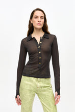 Load image into Gallery viewer, Sheer Mesh Jersey Buttoned Collar Top
