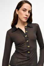 Load image into Gallery viewer, Sheer Mesh Jersey Buttoned Collar Top
