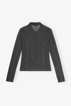 Load image into Gallery viewer, Sheer Mesh Jersey Buttoned Collar Top
