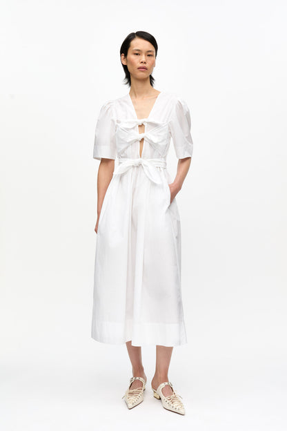 Washed Stretch Cotton Tie Strap Midi Dress