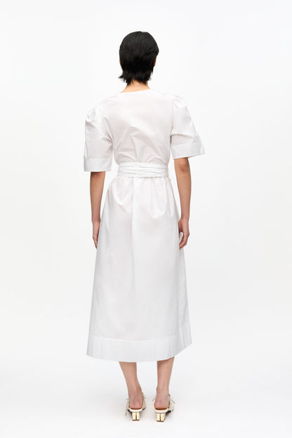 Washed Stretch Cotton Tie Strap Midi Dress