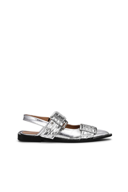 Feminine Buckle Ballerina Metallic