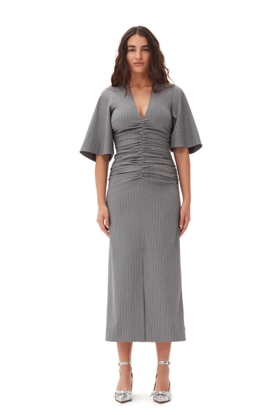 Stripe Suiting V-neck Fitted Dress